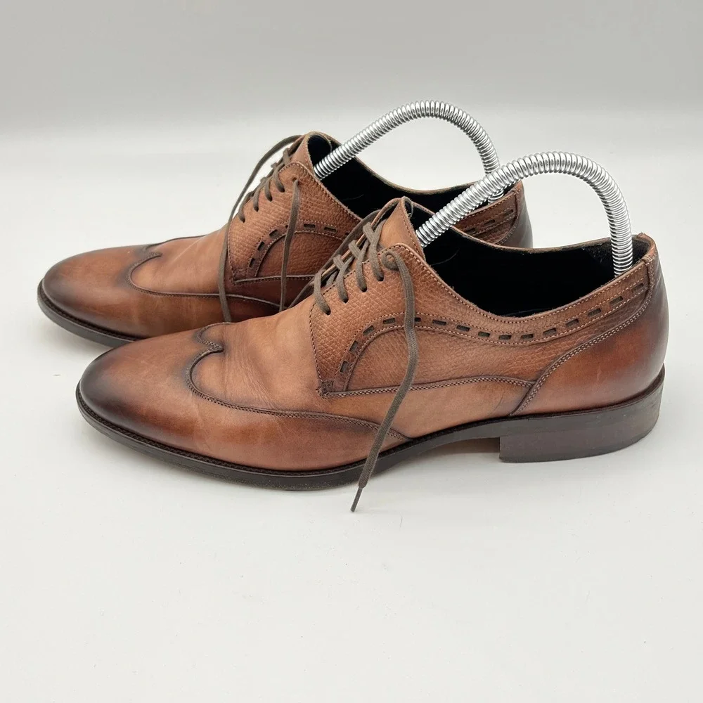 Johnston & Murphy Handcrafted in Italy‎ Brown Leather Wingtip Derby 24-1816 9M